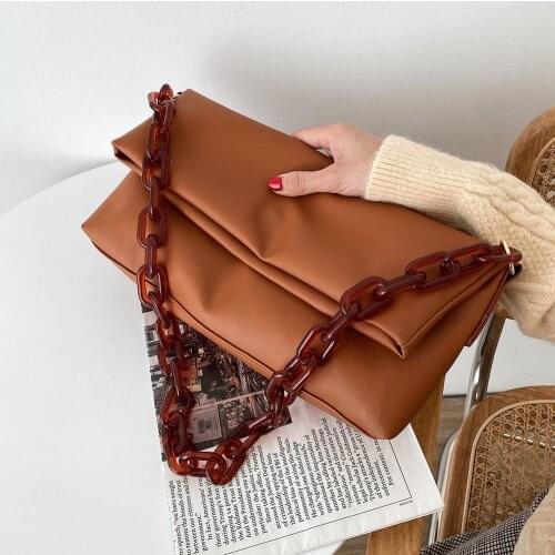 New Thick Chain PU Leather Shoulder Bags for Women 2021 Crossbody Handbags and Purses Female Travel Luxury Trending Handbags