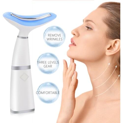 3 Colors LED Photon Neck Vibration Massager Micro Current Iontophoresis Neck Beauty Device Skin Tighten Anti-Wrinkle Face Lift