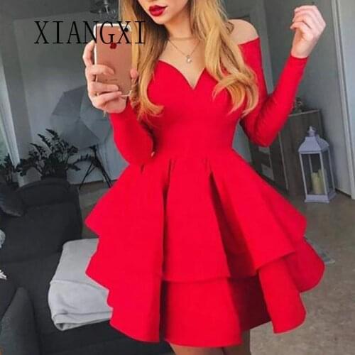 Vestido De Festido Red Homecoming Dresses Satin A-Line Off The Shoulder Sleeves Above Knee Graduation Gowns Short Party Dress