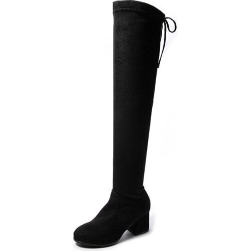 Krasovki Womens Over The Knee Boots 2021 New Autumn Winter Chunky Heel Widening Increase Slip Fashion Breathable Women Boots