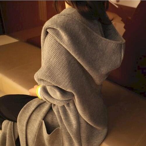 Women Sweater Cardigan Loose Hooded All-match Long Coat Female Student Jacket Fall 2021 Women Brown Sweater Casual Pockets