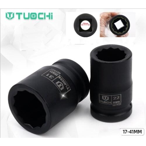 3/4" Drive 60mm Lenght Impact Socket Heavy Duty Torx 12 Point Air Sockets 17-41mm Pneumatic Socket Wrench Head Repair Tools