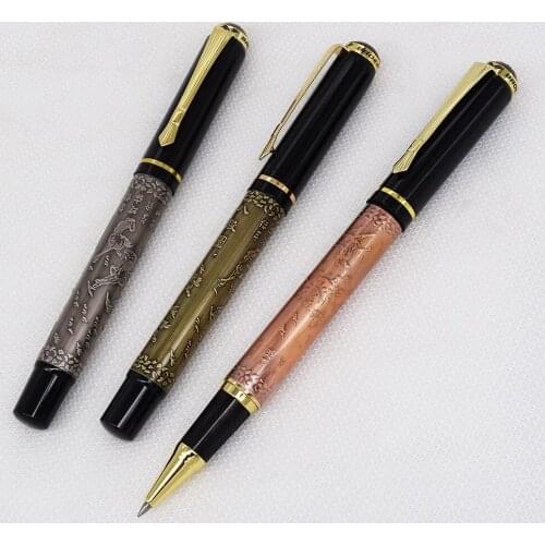 3PCS Baoer 507 Metal Vintage Rollerball Pen Running Horses Pattern Bronze/Red Copper/Gray Color Writing Set for Gift Office Home