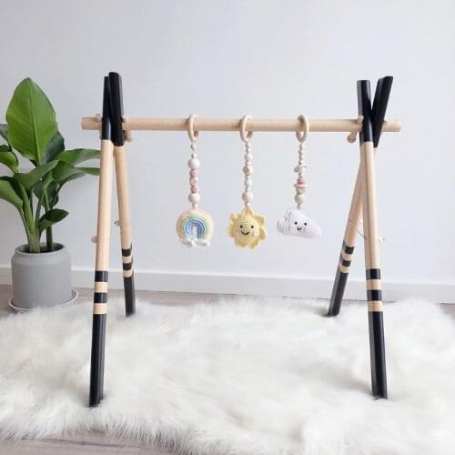 3 Pcs/Set Baby Gym Frame Pendants Crochet Sun Cloud Rainbow Rattles Wooden Ring Teether Toys Infant Newborn Teething Toy