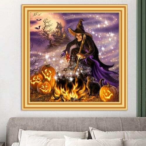 5D DIY Diamond Painting Halloween Gift Pumpkin Cross Stitch Kit Full Square Round Embroidery Mosaic Picture of Rhinestones Decor