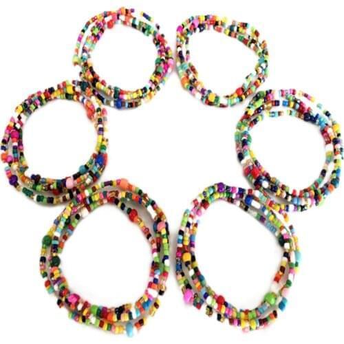 6Pcs Colorful Elastic Waist Bead Chains Summer Body Chains Belly Beads African Bikini Jewelry Chains for Women Girls LXH