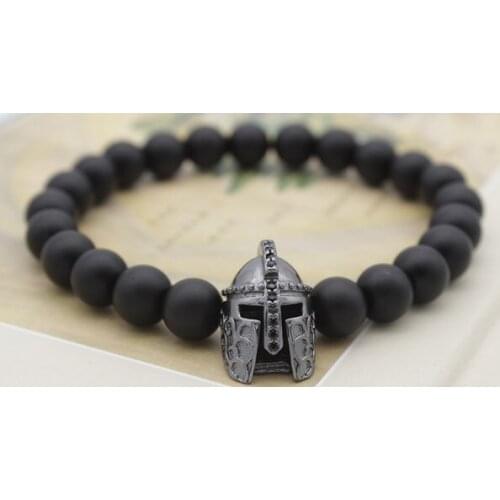 8mm uki4 helmet silver gold copper micro pave cz zircon cubic zirconia Bracelet black agate Onyx Buddha Yoga Bangles