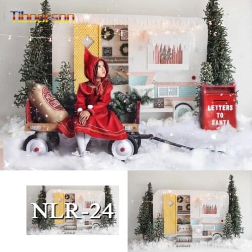 Kids Birthday Backdrops Snow Christmas Gift Bus Santa Christimas Childrens Backgrounds For Photography Photocall Props