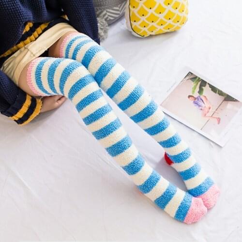 Coral Fleece Long Womens Socks Over Knee Winter Leg Warm Walk In Home Floor Harajuku Overknee Socken Chaussettes Mi Bas Femmes