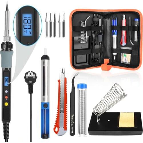 Dusco.E 80W 220V Electric Soldering Iron Kit Adjustable Temperature Welding Pen With 5 Pcs Tip Desoldering Pump Repair Tools