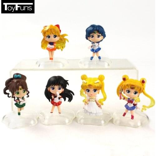 6pcs/set 7cm Anime Sailor Moon Mercury Jupiter Minako White Base Q Version Action Figure Collection Model Toys Gift Brinquedos