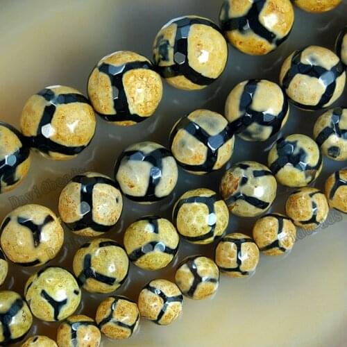 Fctory Price Faceted Yellow Tibetan Mystical Old Agat Spherical Beads 6 8 10 12MM Per Strand Pick Size For Jewelry Making diy