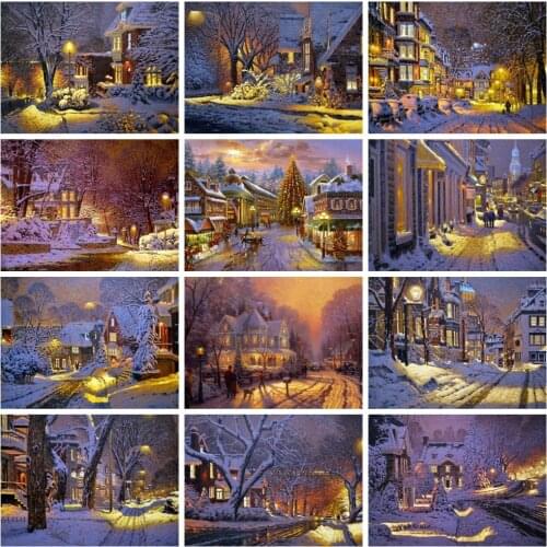 HUACAN 5D DIY Diamond Painting Winter Full Square Handicraft New Arrival Diamond Embroidery Street Mosaic House Decor For Home