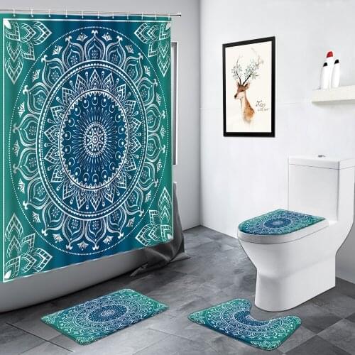 Indian Bohemian Mandala Flowers Shower Curtain Geometric Fashion Ethnic Style Bathroom Non-slip Rug Toilet Bath Mats Decor Sets