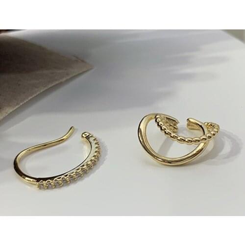 Korean Gold Wave Circle Crystal Earcuff Mini U Pin Clip on Earrings for Women Fake Piercing Faux Earrings Girls Gifts Accessorie