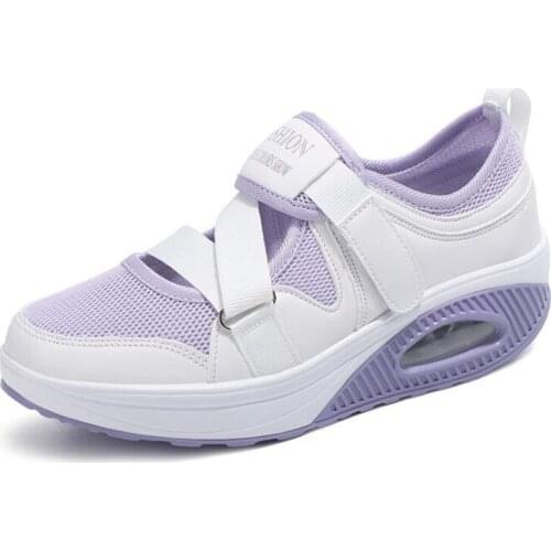 Breathable Mesh Women Toning Shoes Black Purple Ladies Fitness Plarform Slim Wedges Sneakers Outdoor Women Athletic Trainers