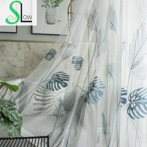 Slow Soul Banana Leaf Plant Tulle Japanese And Korean Embroidered Curtains For Living Room Sheer Drapes Bedroom Kitchen Curtain