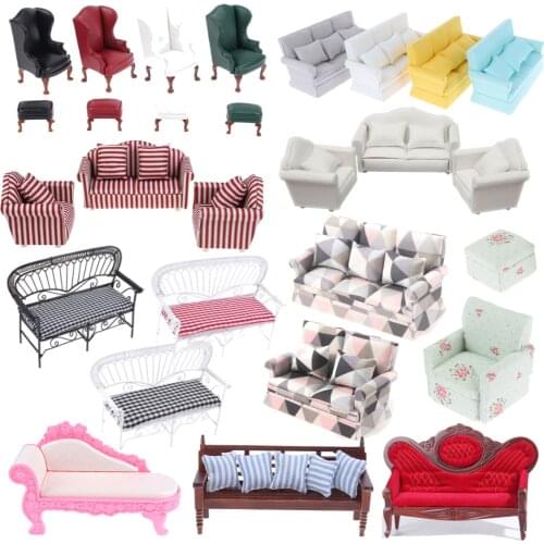 1:12 Miniature Cute Sofa With Pillows For Dolls Children Simulation Dollhouse Furniture Toys DIY Mini Doll House Accessories