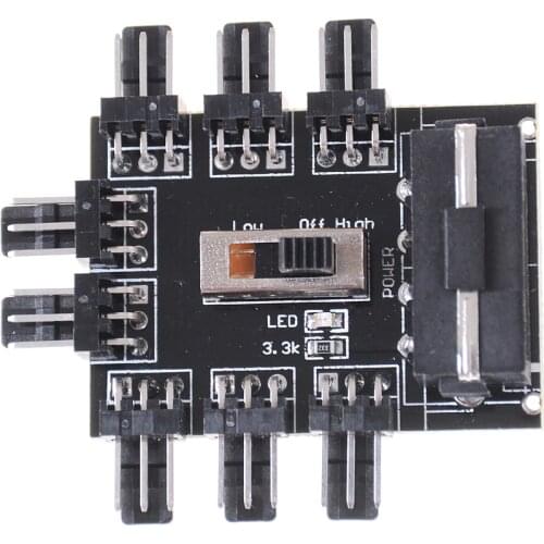 Computer IDE Molex 1 To 8 Multi Way Splitter Cooler Cooling Fan Hub 3Pin 12V Power Socket PCB Adapter 2 Level Speed Control