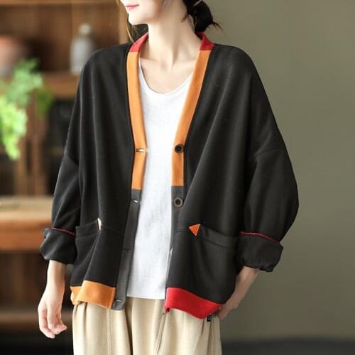 8001-1 New Women Vintage Knitted Coat Loose Elegant Casual Baseball Cardigan Color Jacket Daily Home Sweet Girl Tops Clothing