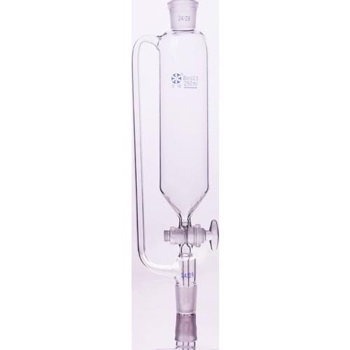 Separatory funnel constant pressure cylindrical shape,standard ground mouth.Capacity 250ml,Joint 24/29+24/29,Glass switch valve