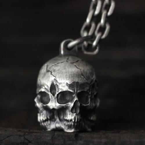 3D Four Face Skull Pendant Necklace Charm Buddhism Protect Necklace
