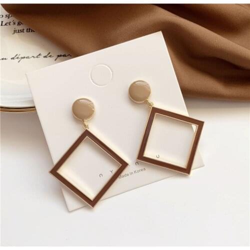 Simple Brown Square Hyperbole Clip on Earrings No Pierced Non Piercing Ear Individual Earings for Women