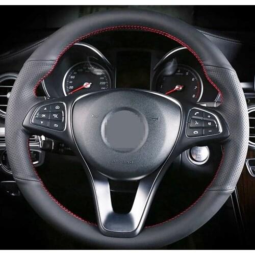 DIY Black Faux Leather Car Steering Wheel Cover For Mercedes Benz C200L E63 E300 E320 GLK GLC260 GLA