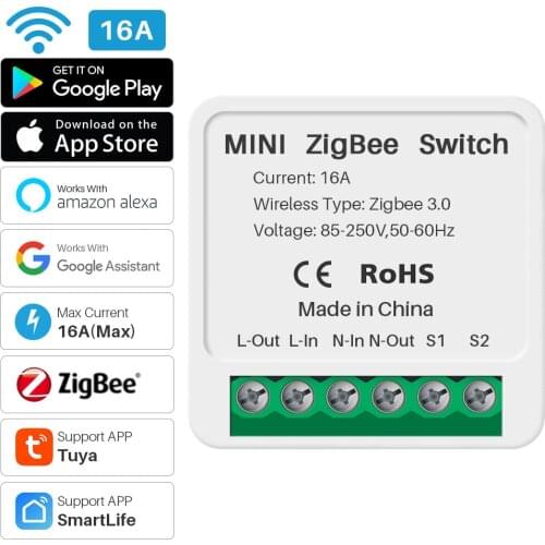 16A Mini Smart Switch Zigbee Two Way Control Tuya APP Remote Control Works With Tuya Zigbee Gateway Support Google Home Alexa