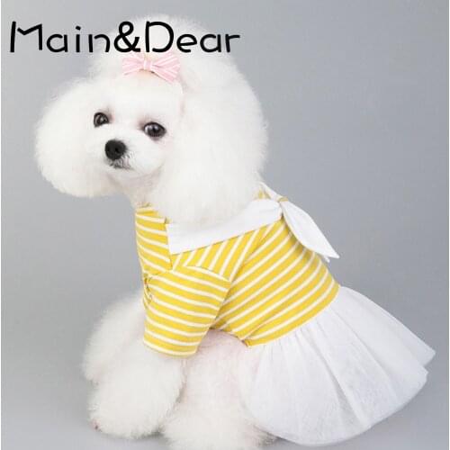 Spring And Summer Pet dog Costume Clothes White Bow Tie Gauze Skirt Bichon Teddy Dog Spring Dress Pet Dog Clothes XS-XL