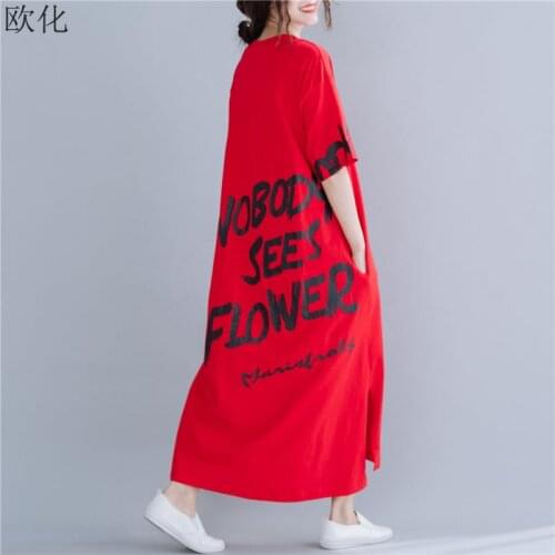 2020 Summer New Maxi Dress Women Letter Print Sundress Plus Size Cotton Batwing Baggy Vestido Female Robe T Shirt Dress Big Size