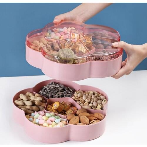 1/2-Tier Colorful Flower Shape Candy Storage Box Fruit Nuts Tray Bowl Snacks Organizer Box For Food Container Storage Bins MJ