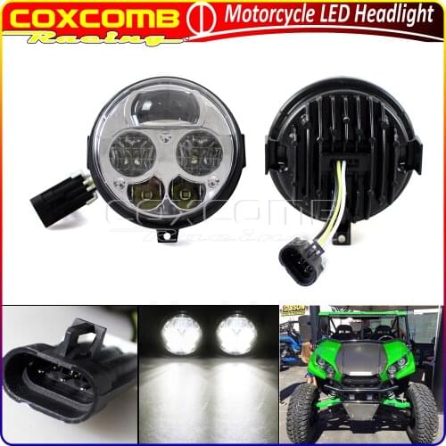 1Pair Motorcycle ATV UTV Custom LED High Low Beam Headlight Spot Light For KAWASAKI Brute Force Teryx4 750 EPS LE 2012-2016
