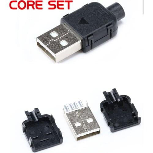 10 Sets DIY USB 2.0 Connector Plug A Type Male 4 Pin Assembly Adapter Socket Solder Type Black Plastic Shell For Data Connection