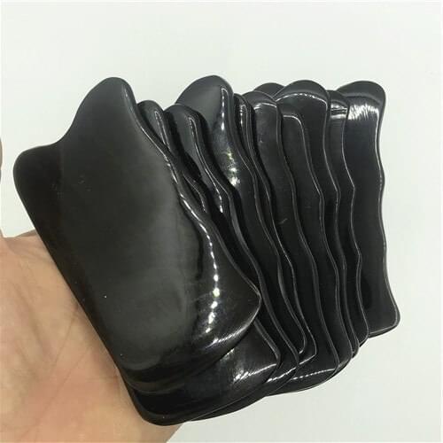 2pcs/lot Thick BUFFALO OX HORN Square Scraping Plate Gua Sha Board Scraper Therapy Traditional Chinese Massager BLACK WAVE Shape