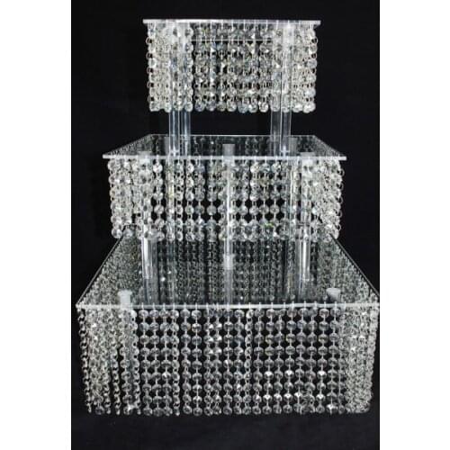 2019 New Year Crystal Acrylic Wedding Cake Stand Dessert tray Table Cake Rack Wedding Centerpiece Cupcake Stand 3 layer squre
