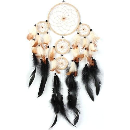 Handmade creative 5 circle dream catcher with feather wall hanging decoration room craft ornament big dreamcatcher birthday gift