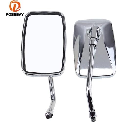 POSSBAY 10mm Motorcycle Rearview Mirrors Scooter Side Mirror Handlebar for Universal Motorbike Cafe Racer Chopper Cruiser