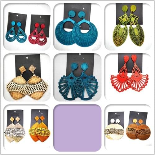 Free shipping!! Engraved Stud Drop wooden earrings