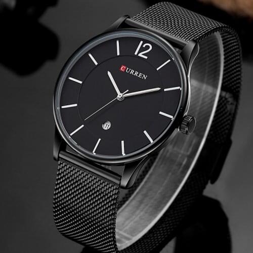 Fashion Top Brand Luxury Quartz watch Casual men quartz-watch stainless steel Mesh strap ultra thin clock male relogio masculino