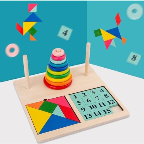 Kids Wooden Rainbow Stacking Ring Tower Stapelring Blocks Kid Math Early Educational Toys Parent-child Interaction Toy Gift