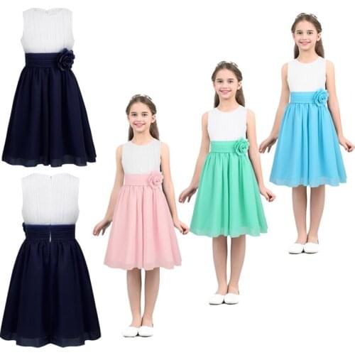 2021 Kids Dresses For Girls Sleeveless Pleated Flower Girls Dress Summer Princess Dresses for Wedding Party Children' Clothing