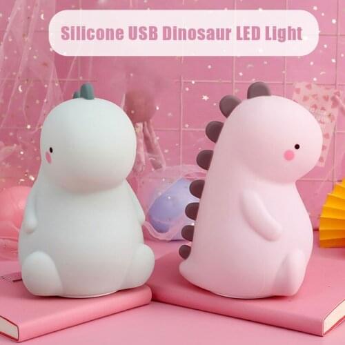Cartoon Dinosaur LED Lamp Silicone Bedside Reading Lamp Tap to Change Light Color USB Rechargeable CLH@8