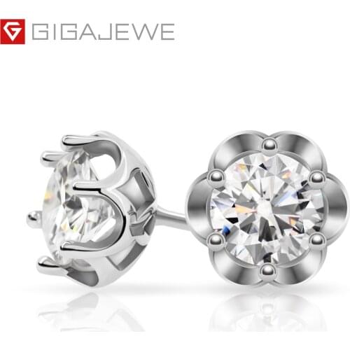 GIGAJEWE EF Total 1.2ct Moissanite Flower Six Prongs 925 Silver Earring 18K Gold Plated Diamond Test Passed Gift For Girlfriend