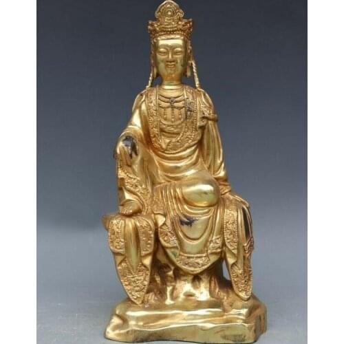 China Buddhism Copper Bronze Comfortable Guan Yin Kwan-yin Bodhisattva Statue