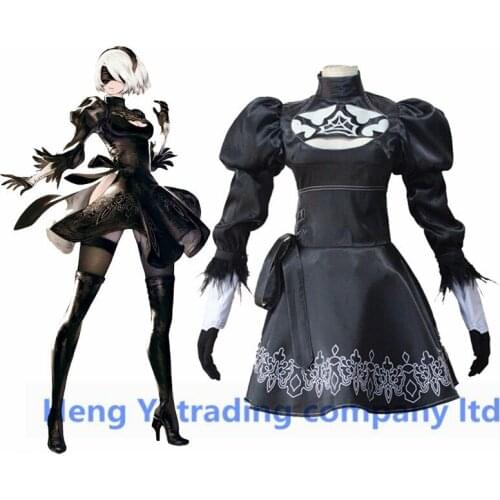 No. 2 Type B Cosplay Costumes NieR Automat YoRHa Black Nanosuit Black Dress Blinde Gloves 3PCS Set Halloween Cos Costumes