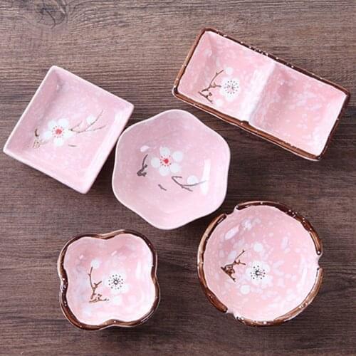 Japanese-Style Creative 3 Colors Snowflake Glaze Hexagonal Circular Ceramic Plum-Shaped Ceramic Dish Sauce Dish Kitchen Supplies