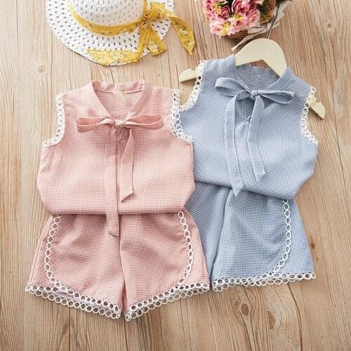 Summer Baby Toddler Sets Girls Clothes bow vest+Shorts Outfits Kids Clothes Sport Suit For Girls Children Clothing