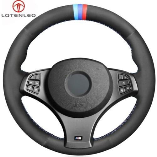 LQTENLEO Black Suede DIY Hand-stitched Car Steering Wheel Cover For BMW X3 (M Sport) E83 2005 2006 2007 2008 2009 2010