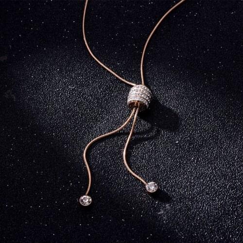 YUN RUO Fashion Crystal Tassel Pendant Necklace Chic Rose Gold Color Titanium Steel Jewelry Woman Birthday Gift Hypoallergenic